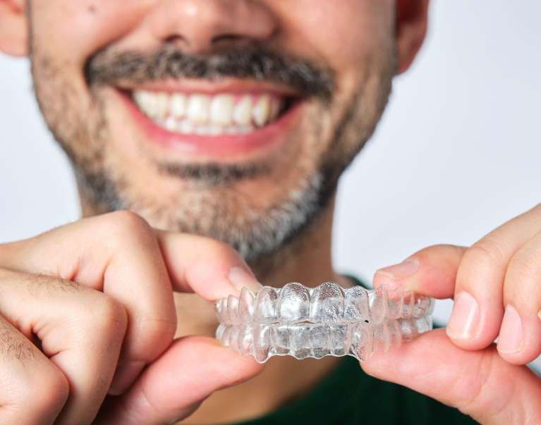 best clear braces for adults | man holding aligners